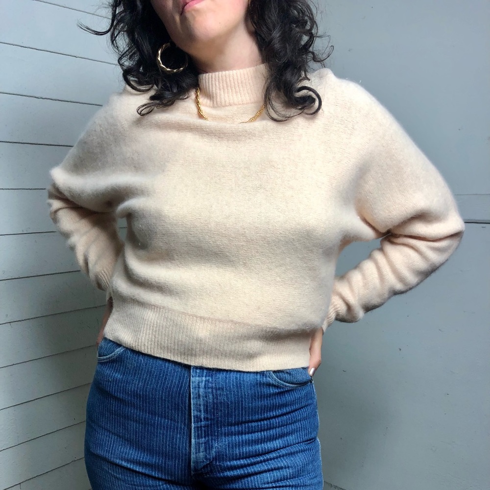 Vintage angora blend cropped mock neck sweater